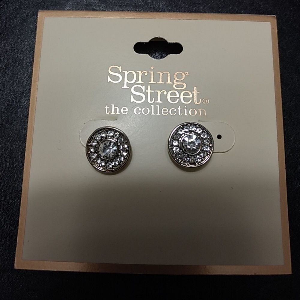 Spring Street rhinestone earrings silver tone circular round